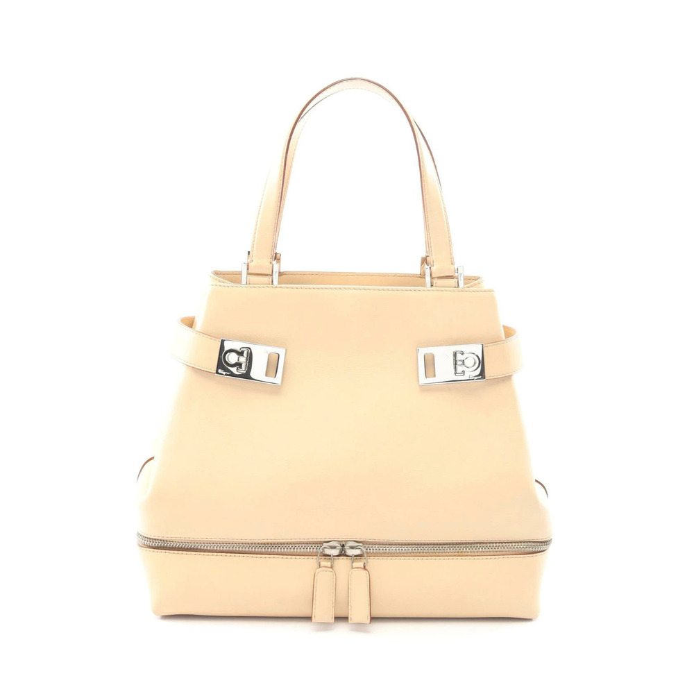 Salvatore Ferragamo Gancini Handbag Leather Beige Cream